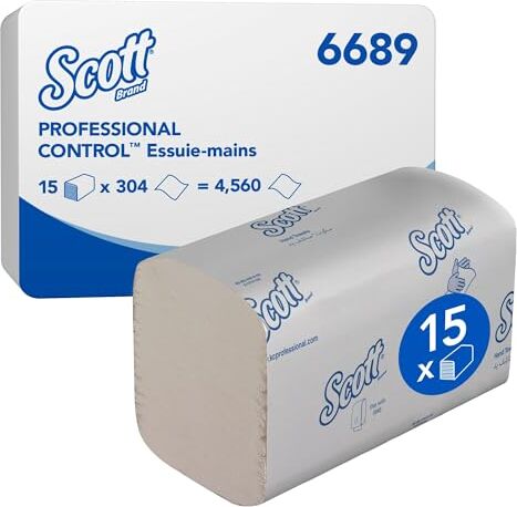 Scott Control asciugamani intercalati , 1 velo, assorbente e resistente, 15 confezioni da 304 fogli (totale 4560), Bianco.