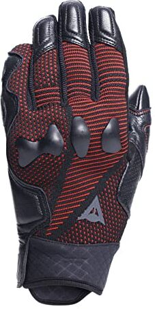 Dainese Unruly Ergo-Tek Gloves, Guanti Moto da Uomo, Tessuto Senza Cuciture, Rinforzi in Pelle, Protezione Nocche, Touch Screen, Nero/Rosso Fluo, XS