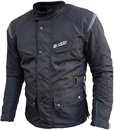 BI ESSE Giacca giubbotto da moto in cordura, Uomo, Tessuto impermeabile, Fodera termica rimovibile, Protezioni Certificate (Nero, l)