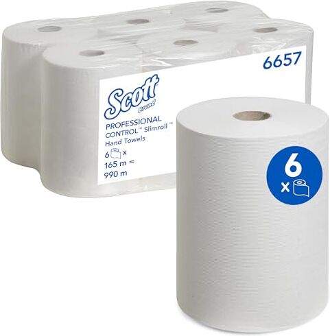 Scott Slimroll Asciugamani in rotolo , 1 velo, Morbidezza e comfort, 6 rotoli da 165 (totale 990 m) Bianco