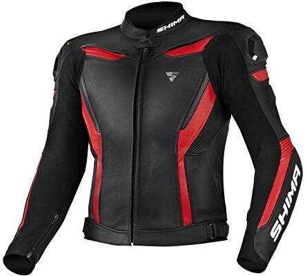 SHIMA CHASE Giacca Moto Uomo -Sportiva Giubbotto moto uomo in pelle estiva ventilato con cursori di spalla, protezioni protezioni per schiena, spalle e gomiti (Rosso, 56)