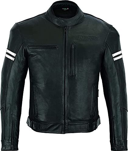 BI ESSE Giacca Giubbotto Moto in Pelle, Uomo, Vintage caffè race, completo di Protezioni CE (Nero/Bianco, 3XL)