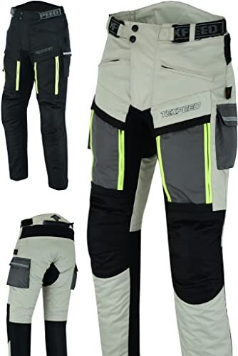 Texpeed Pantaloni da Moto Uomo con Protezioni rinforzati per Motociclismo Inverno Invernale/Estate Resistenti e Impermeabili con Armatura CE (EN 1621-1) Bianco/Beige 5XL