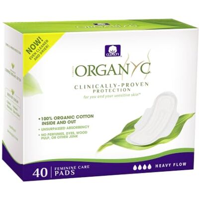 Organyc 100% cotone biologico certificato femminile assorbenti, assorbenti igienici 40 conteggi, flusso pesante, nuovo imballaggio di grandi dimensioni Organyc 100% cotone biologico certificato femminile assorbenti, assorbenti igienici 40 conteggi, flusso pesante, nuovo imballaggio di grandi dimensioni
