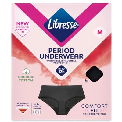 Nuvenia Mutandine Mestruali Lavabili in Cotone Biologico, Taglia M Flusso Moderato-Abbondante, Uso Giorno e Notte, Colore Nero, Comfort Fit, 1 Confezione Nuvenia Mutandine Mestruali Lavabili in Cotone Biologico, Taglia M Flusso Moderato-Abbondante, Uso Giorno e Notte, Colore Nero, Comfort Fit, 1 Confezione