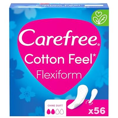 Carefree Salvaslip Cotton Feel Flexiform (5 x 56 pezzi), 100% traspirante, dona una sensazione di comfort, secchezza e freschezza, taglia normale Carefree Salvaslip Cotton Feel Flexiform (5 x 56 pezzi), 100% traspirante, dona una sensazione di comfort, secchezza e freschezza, taglia normale