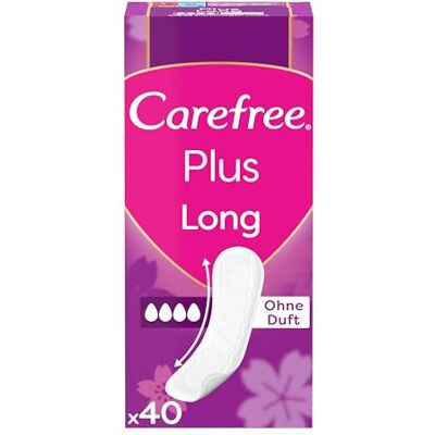 Carefree Salvaslip Plus Long senza profumo, i salvaslip extra lunghi per una protezione extra e fino al 100% neutralizzazione degli odori, 40 pezzi Carefree Salvaslip Plus Long senza profumo, i salvaslip extra lunghi per una protezione extra e fino al 100% neutralizzazione degli odori, 40 pezzi