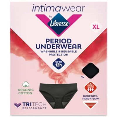 Nuvenia Intimawear by Mutandine Mestruali in Cotone Biologico, Taglia XL Lavabili e Riutilizzabili, Giorno e Notte, Flusso Moderato-Abbondante, Nero, 1 Confezione Nuvenia Intimawear by Mutandine Mestruali in Cotone Biologico, Taglia XL Lavabili e Riutilizzabili, Giorno e Notte, Flusso Moderato-Abbondante, Nero, 1 Confezione