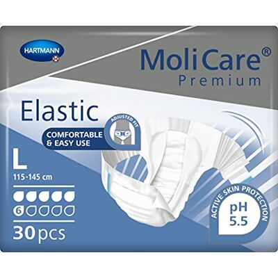 Molicare Ciabatte usa e getta elastiche di alta qualità, unisex, discrete, per donne e uomini con incontinenza, 6 gocce, taglia L, 30 pezzi Molicare Ciabatte usa e getta elastiche di alta qualità, unisex, discrete, per donne e uomini con incontinenza, 6 gocce, taglia L, 30 pezzi