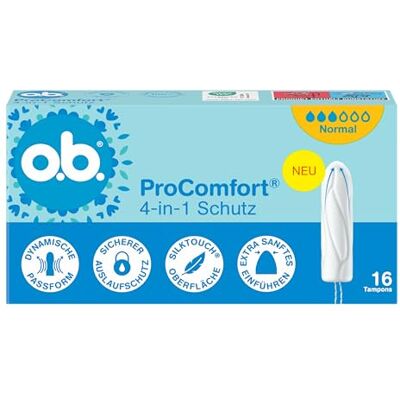 o.b. ProComfort normale 4 in 1 tamponi di protezione (6 x 16 pezzi) con punta extra delicata per un facile inserimento e protezione fino al 100% contro le perdite, ideali per lo sport e la vita o.b. ProComfort normale 4 in 1 tamponi di protezione (6 x 16 pezzi) con punta extra delicata per un facile inserimento e protezione fino al 100% contro le perdite, ideali per lo sport e la vita