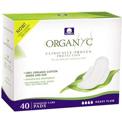 Organyc 100% cotone biologico certificato femminile assorbenti, assorbenti igienici 40 conteggi, flusso pesante, nuovo imballaggio di grandi dimensioni Organyc 100% cotone biologico certificato femminile assorbenti, assorbenti igienici 40 conteggi, flusso pesante, nuovo imballaggio di grandi dimensioni