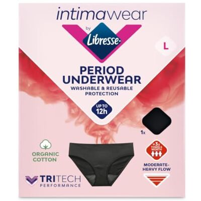 Nuvenia Mutandine Mestruali in Cotone Biologico, Taglia L, Nero Lavabili e Riutilizzabili, Per Giorno e Notte, Flusso Moderato-Abbondante, Comfort Fit, 1 Confezione Nuvenia Mutandine Mestruali in Cotone Biologico, Taglia L, Nero Lavabili e Riutilizzabili, Per Giorno e Notte, Flusso Moderato-Abbondante, Comfort Fit, 1 Confezione