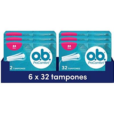 o.b. Tamponi OB ProComfort Ultimate Comfort Mini (6 x 32), tamponi di assorbenza leggera senza sostanze chimiche nocive o profumo, tamponi senza applicatore non sbiancati al cloro o.b. Tamponi OB ProComfort Ultimate Comfort Mini (6 x 32), tamponi di assorbenza leggera senza sostanze chimiche nocive o profumo, tamponi senza applicatore non sbiancati al cloro