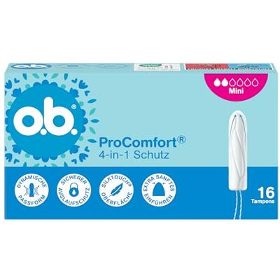 o.b. ProComfort mini tamponi di protezione 4 in 1 (6 x 16 pezzi) con punta extra delicata per un facile inserimento e protezione fino al 100% contro le perdite, ideali per lo sport e la vita o.b. ProComfort mini tamponi di protezione 4 in 1 (6 x 16 pezzi) con punta extra delicata per un facile inserimento e protezione fino al 100% contro le perdite, ideali per lo sport e la vita