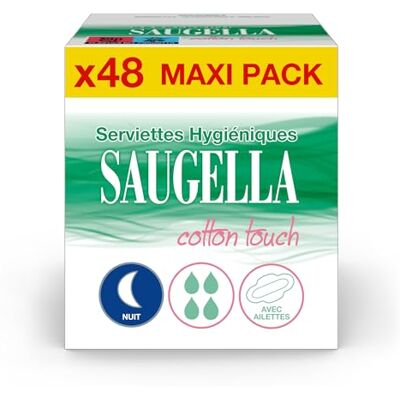 Saugella Cotton Touch Night Asciugamani Igienici Molto assorbenti Extra sottili Ipoallergenici con ali Antiodore 48 tovaglioli Set di 4 x 12 Saugella Cotton Touch Night Asciugamani Igienici Molto assorbenti Extra sottili Ipoallergenici con ali Antiodore 48 tovaglioli Set di 4 x 12