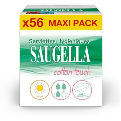 Saugella Cotton Touch Day Asciugamani Igienici Molto assorbenti Extra sottili Ipoallergenici con ali Antiodore 56 tovaglioli Set di 4 x 14 Saugella Cotton Touch Day Asciugamani Igienici Molto assorbenti Extra sottili Ipoallergenici con ali Antiodore 56 tovaglioli Set di 4 x 14