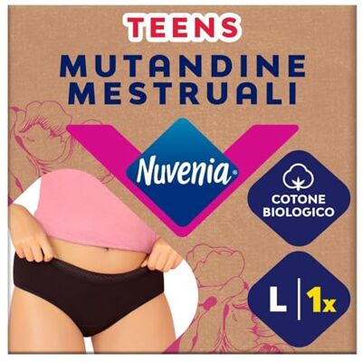 Nuvenia linea Teens, Mutandine Mestruali in cotone biologico, Lavabili e riutilizzabili con protezione integrata per Giorno e Notte, Flusso Abbondante, Colore Nero, Taglia L, 1 confezione Nuvenia linea Teens, Mutandine Mestruali in cotone biologico, Lavabili e riutilizzabili con protezione integrata per Giorno e Notte, Flusso Abbondante, Colore Nero, Taglia L, 1 confezione