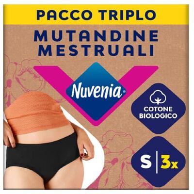 Nuvenia Intimawear, Mutandine Mestruali in cotone biologico, Lavabili e riutilizzabili per Giorno e Notte, Flusso Moderato-Abbondante, Colore Nero, Taglia S, 3 confezioni Nuvenia Intimawear, Mutandine Mestruali in cotone biologico, Lavabili e riutilizzabili per Giorno e Notte, Flusso Moderato-Abbondante, Colore Nero, Taglia S, 3 confezioni