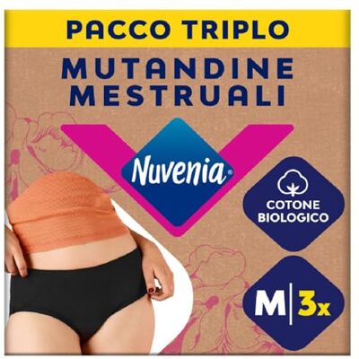 Nuvenia Intimawear, Mutandine Mestruali in cotone biologico, Lavabili e riutilizzabili per Giorno e Notte, Flusso Moderato-Abbondante, Colore Nero, Taglia M, 3 confezioni Nuvenia Intimawear, Mutandine Mestruali in cotone biologico, Lavabili e riutilizzabili per Giorno e Notte, Flusso Moderato-Abbondante, Colore Nero, Taglia M, 3 confezioni