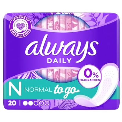 Always Daily Fresh Proteggi slip normali 20 unità, 0% di profumo e colorante, per non sentire nient'altro che freschezza e protezione Always Daily Fresh Proteggi slip normali 20 unità, 0% di profumo e colorante, per non sentire nient'altro che freschezza e protezione