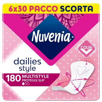 Nuvenia Proteggi Slip Multistyle Ripiegati Freschezza Quotidiana Massima Protezione e Bordi Flessibili 6 Confezioni da 30 Salva Slip Nuvenia Proteggi Slip Multistyle Ripiegati Freschezza Quotidiana Massima Protezione e Bordi Flessibili 6 Confezioni da 30 Salva Slip