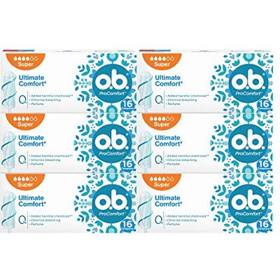 o.b. Assorbenti Interni, ProComfort Super, Flusso Intenso, Tamponi Inserimento e Rimozione Facile, 6 Confezioni da 16 pz o.b. Assorbenti Interni, ProComfort Super, Flusso Intenso, Tamponi Inserimento e Rimozione Facile, 6 Confezioni da 16 pz
