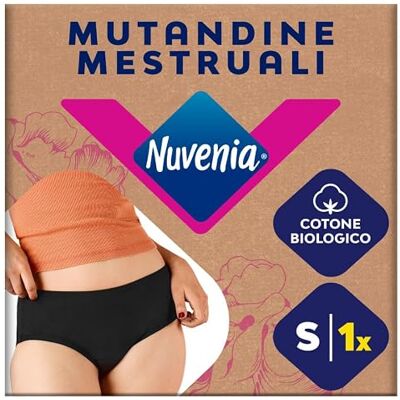 Nuvenia Mutandine Mestruali in cotone biologico, Lavabili e riutilizzabili per Giorno e Notte, Flusso Moderato-Abbondante, Colore Nero, Taglia S, 1 confezione, Comfort fit Nuvenia Mutandine Mestruali in cotone biologico, Lavabili e riutilizzabili per Giorno e Notte, Flusso Moderato-Abbondante, Colore Nero, Taglia S, 1 confezione, Comfort fit
