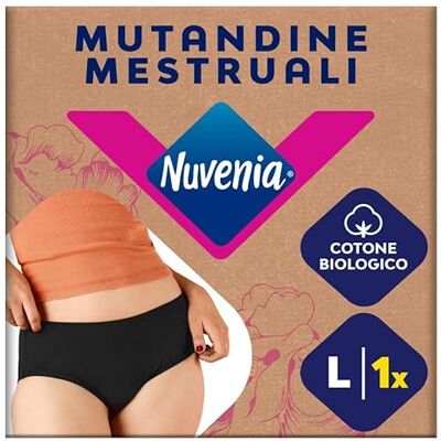 Nuvenia Mutandine Mestruali in cotone biologico, Lavabili e riutilizzabili per Giorno e Notte, Flusso Moderato-Abbondante, Colore Nero, Taglia L, 1 confezione, Comfort fit Nuvenia Mutandine Mestruali in cotone biologico, Lavabili e riutilizzabili per Giorno e Notte, Flusso Moderato-Abbondante, Colore Nero, Taglia L, 1 confezione, Comfort fit