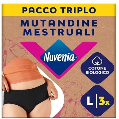 Nuvenia Intimawear, Mutandine Mestruali in cotone biologico, Lavabili e riutilizzabili per Giorno e Notte, Flusso Moderato-Abbondante, Colore Nero, Taglia L, 3 confezioni Nuvenia Intimawear, Mutandine Mestruali in cotone biologico, Lavabili e riutilizzabili per Giorno e Notte, Flusso Moderato-Abbondante, Colore Nero, Taglia L, 3 confezioni