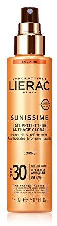 Lierac Sunissime Latte Solare Corpo SPF30 Anti Età, Protezione UVB, UVA, Infrarossi, per Tutti i Tipi di Pelle, Formato da 150 ml