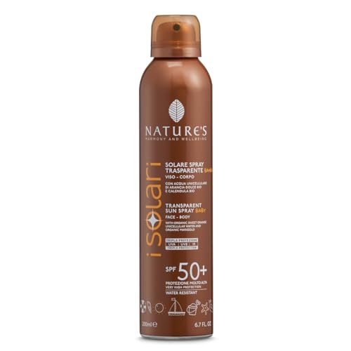 Nature's iSolari, Protezione Solare Bambini, Protezione Solare Spray Trasparente SPF 50+, Resistente All'Acqua, 200 ml