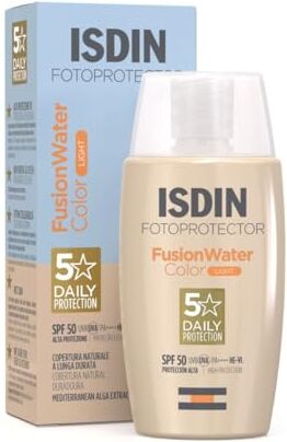 ISDIN Fotoprotector Fusion Water Color SPF 50 (Light) 50ml, Fotoprotettore viso per uso quotidiano, Texture ultralleggera