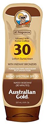 Australian Gold Lotion Sunscreen Broad Spectrum SPF 30 with Instant Bronzer 237 ml