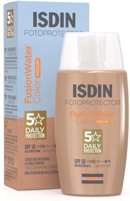 ISDIN Fotoprotector Fusion Water Color SPF 50 (Medium) 50ml, Fotoprotettore viso per uso quotidiano, Texture ultralleggera