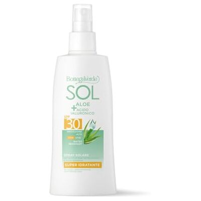 Bottega Verde SOL Aloe e Acido Ialuronico, Spray Solare Corpo, SPF 30, Protezione Alta, 200ml, Protegge dai Raggi UVA e UVB e Idrata Intensamente Bottega Verde SOL Aloe e Acido Ialuronico, Spray Solare Corpo, SPF 30, Protezione Alta, 200ml, Protegge dai Raggi UVA e UVB e Idrata Intensamente