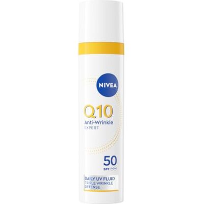 NIVEA Q10 Anti-Rughe Expert Fluido UV Quotidiano SPF 50 40 ml, Crema viso antirughe a tripla azione con protezione solare, Crema viso SPF 50 con Q10 Puro e Glycostop contro raggi UV e rughe NIVEA Q10 Anti-Rughe Expert Fluido UV Quotidiano SPF 50 40 ml, Crema viso antirughe a tripla azione con protezione solare, Crema viso SPF 50 con Q10 Puro e Glycostop contro raggi UV e rughe