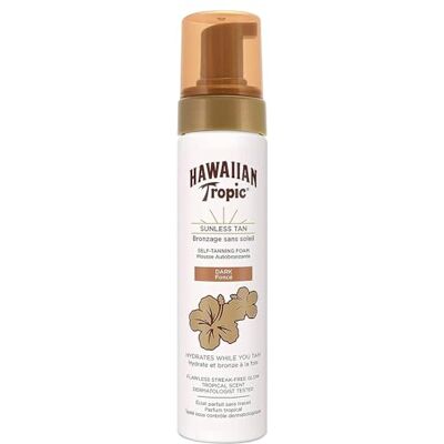 HAWAIIAN Tropic Self Tanning Foam Dark, Autoabbronzante in Mousse per Pelli Scure, Formato 200 ml, con Aloe Vera e Vitamina E HAWAIIAN Tropic Self Tanning Foam Dark, Autoabbronzante in Mousse per Pelli Scure, Formato 200 ml, con Aloe Vera e Vitamina E