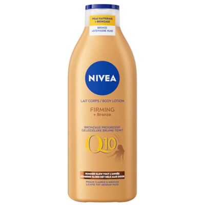 NIVEA Q10 Firming + Bronze Body Lozione Marrone │ Pelle più resistente e effetto abbronzato naturale, lozione idratante, abbronzante veloce, abbronzatura senza sole, corpo autoabbronzante, 400 ml NIVEA Q10 Firming + Bronze Body Lozione Marrone │ Pelle più resistente e effetto abbronzato naturale, lozione idratante, abbronzante veloce, abbronzatura senza sole, corpo autoabbronzante, 400 ml