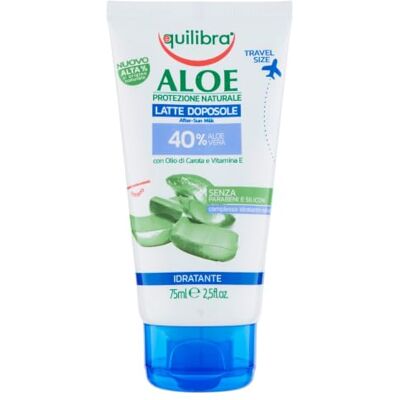 Equilibra Solari, Aloe Latte Doposole Travel Size, Doposole a Base di Aloe Vera, Nutre la Pelle Disidratata dal Sole, con Olio di Carota e Vitamina E per un Colorito Dorato, Texture Setosa, 75 ml Equilibra Solari, Aloe Latte Doposole Travel Size, Doposole a Base di Aloe Vera, Nutre la Pelle Disidratata dal Sole, con Olio di Carota e Vitamina E per un Colorito Dorato, Texture Setosa, 75 ml