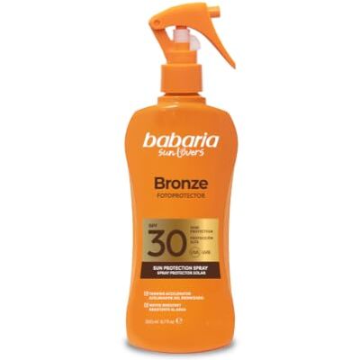 Babaria Spray Solare Bronze Aloe SPF30 Acceleratore di Abbronzatura Idratante con Aloe Vera Resistente all'Acqua Coral Friendly Vegano 200 ml Babaria Spray Solare Bronze Aloe SPF30 Acceleratore di Abbronzatura Idratante con Aloe Vera Resistente all'Acqua Coral Friendly Vegano 200 ml