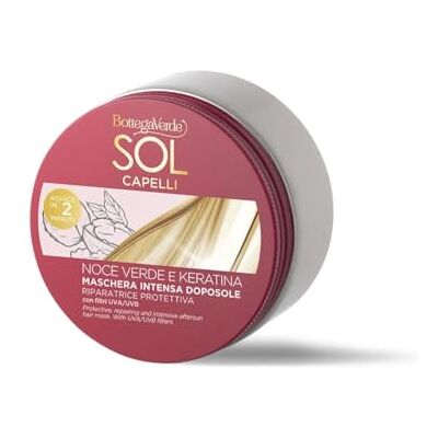 Bottega Verde Maschera Intensa Doposole, Riparatrice, Protettiva, 200ml Sol Capelli, con Olio di Noce Verde e Keratina, con filtri UVA/UVB, per Capelli Stressati da Sole, Mare e Cloro Bottega Verde Maschera Intensa Doposole, Riparatrice, Protettiva, 200ml Sol Capelli, con Olio di Noce Verde e Keratina, con filtri UVA/UVB, per Capelli Stressati da Sole, Mare e Cloro