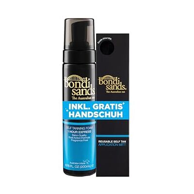 Bondi Sands Self Tanning Set – 1h Express schiuma autoabbronzante per tonalità della pelle più scure, contenuto: 200 ml – con guanto da applicazione – Self Tanning Foam con aloe vera – abbronzatura Bondi Sands Self Tanning Set – 1h Express schiuma autoabbronzante per tonalità della pelle più scure, contenuto: 200 ml – con guanto da applicazione – Self Tanning Foam con aloe vera – abbronzatura