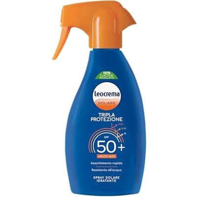 Leocrema Crema Solare Spray SPF 50+, Tripla Protezione dai raggi solari, Assorbimento Rapido e Resistente all'Acqua, 250ml Leocrema Crema Solare Spray SPF 50+, Tripla Protezione dai raggi solari, Assorbimento Rapido e Resistente all'Acqua, 250ml