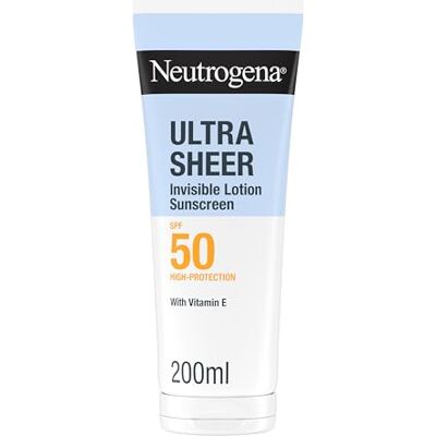 Neutrogena Ultra Sheer Lozione Invisibile Crema Solare SPF 50, 200 ml Protezione solare 50 viso e corpo, Tutti i tipi di pelle, Con Vitamina E, Resistente all'acqua, Ultra-leggera, Senza profumo Neutrogena Ultra Sheer Lozione Invisibile Crema Solare SPF 50, 200 ml Protezione solare 50 viso e corpo, Tutti i tipi di pelle, Con Vitamina E, Resistente all'acqua, Ultra-leggera, Senza profumo