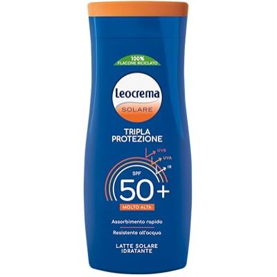 Leocrema Crema Solare SPF 50+, Tripla Protezione dai raggi solari, Formula Idratante e Resistente all'Acqua, 200ml Leocrema Crema Solare SPF 50+, Tripla Protezione dai raggi solari, Formula Idratante e Resistente all'Acqua, 200ml