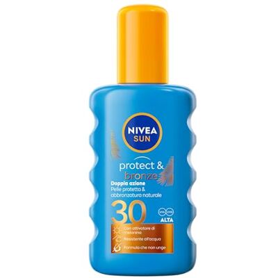 Sun Spray Protect & Bronze SPF 30 200 ml, Crema solare 30 spray abbronzante corpo, Protezione solare 30 con attivatore di Melanina acceleratore abbronzatura, Resistente all'acqua, Non unge Sun Spray Protect & Bronze SPF 30 200 ml, Crema solare 30 spray abbronzante corpo, Protezione solare 30 con attivatore di Melanina acceleratore abbronzatura, Resistente all'acqua, Non unge