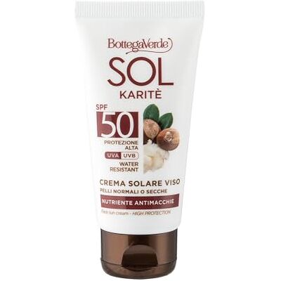 Bottega Verde SOL Karitè, Crema Solare Viso, SPF 50, 50ml Nutriente e Antimacchie, con Burro di Karitè, per Pelli Normali o Secche, per le Pelli Chiare e le Prime Esposizioni Bottega Verde SOL Karitè, Crema Solare Viso, SPF 50, 50ml Nutriente e Antimacchie, con Burro di Karitè, per Pelli Normali o Secche, per le Pelli Chiare e le Prime Esposizioni