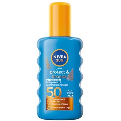 Sun Spray Protect & Bronze SPF 50 200 ml, Crema solare 50 spray abbronzante corpo, Protezione solare 50 con attivatore di Melanina acceleratore abbronzatura, Resistente all'acqua, Non unge Sun Spray Protect & Bronze SPF 50 200 ml, Crema solare 50 spray abbronzante corpo, Protezione solare 50 con attivatore di Melanina acceleratore abbronzatura, Resistente all'acqua, Non unge