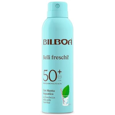Bilboa Belli Freschi Protezione Solare SPF 50+,con Menta Acquatica, La Freschezza sulla Pelle è Servita, Resistente all'Acqua, Dermatologicamente Testata, 150 ml Bilboa Belli Freschi Protezione Solare SPF 50+,con Menta Acquatica, La Freschezza sulla Pelle è Servita, Resistente all'Acqua, Dermatologicamente Testata, 150 ml