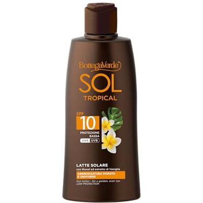 Bottega Verde Latte Solare SOL Tropical SPF 10, 200 ml, con Monoï, Estratto di Vaniglia e Olio di Argan, Protegge e Dona un’Abbronzatura Dorata, Texture Vellutata, Profumo Fiorito Tropicale Bottega Verde Latte Solare SOL Tropical SPF 10, 200 ml, con Monoï, Estratto di Vaniglia e Olio di Argan, Protegge e Dona un’Abbronzatura Dorata, Texture Vellutata, Profumo Fiorito Tropicale